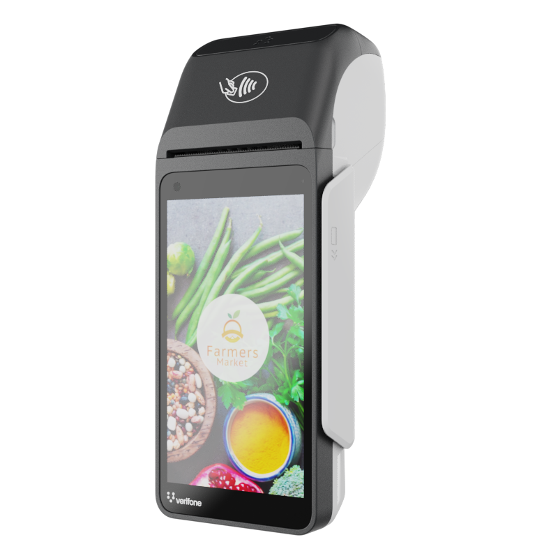 Verifone T650 series terminal at an angle showing touchscreen