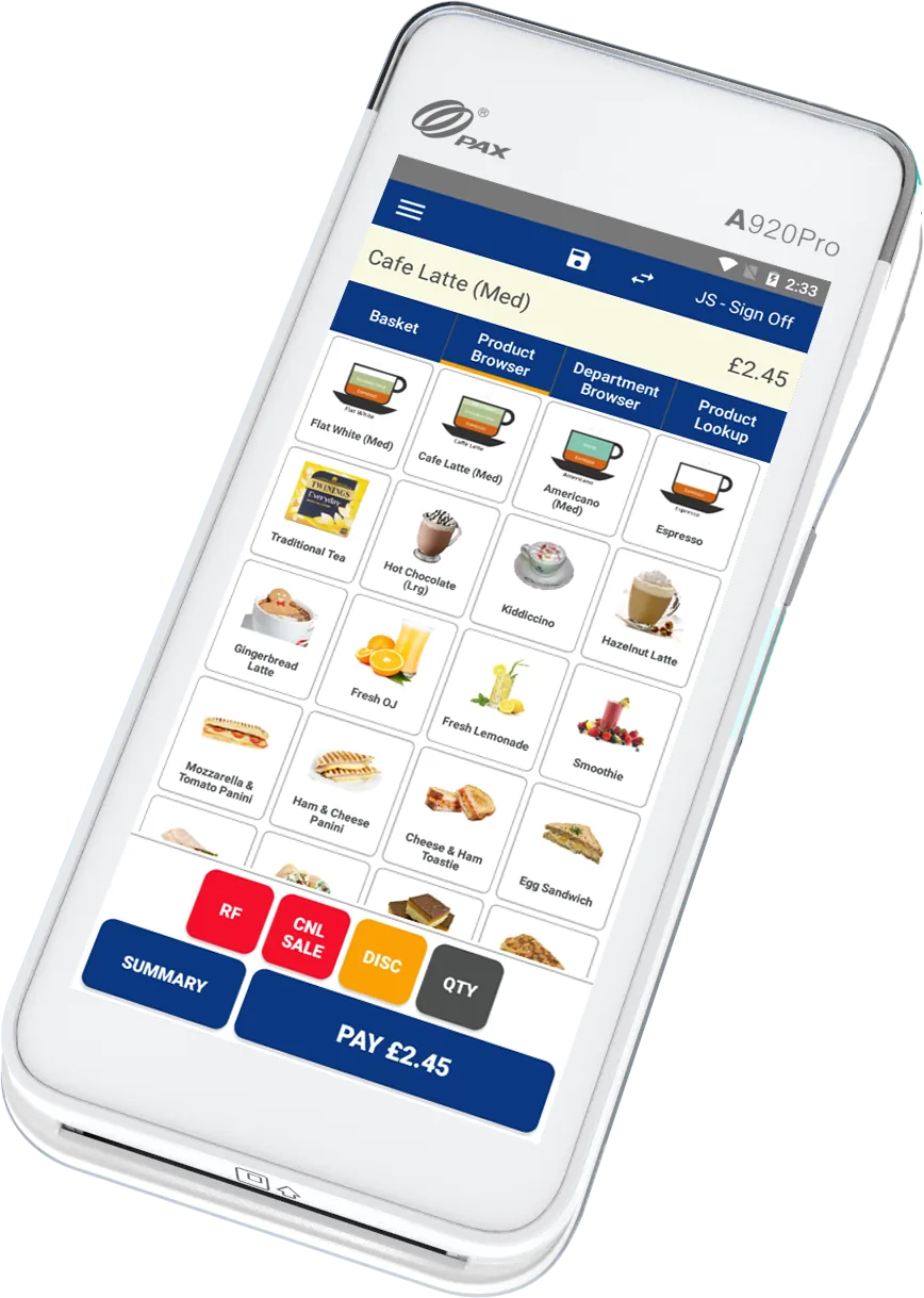 PAX A920 Pro handheld running Register